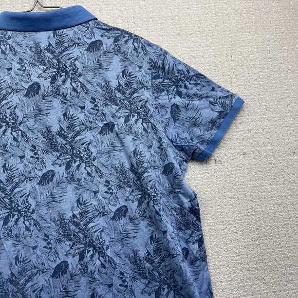 Au Noir Mens 6 / 2XL Polo Blue Tropical Floral AOP Summer Short Sleeve Stretch - Picture 12 of 14